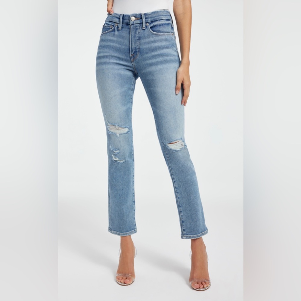 NWT Good American Good Legs Straight, High Rise, Distressed, Smoothing Jeans, 6